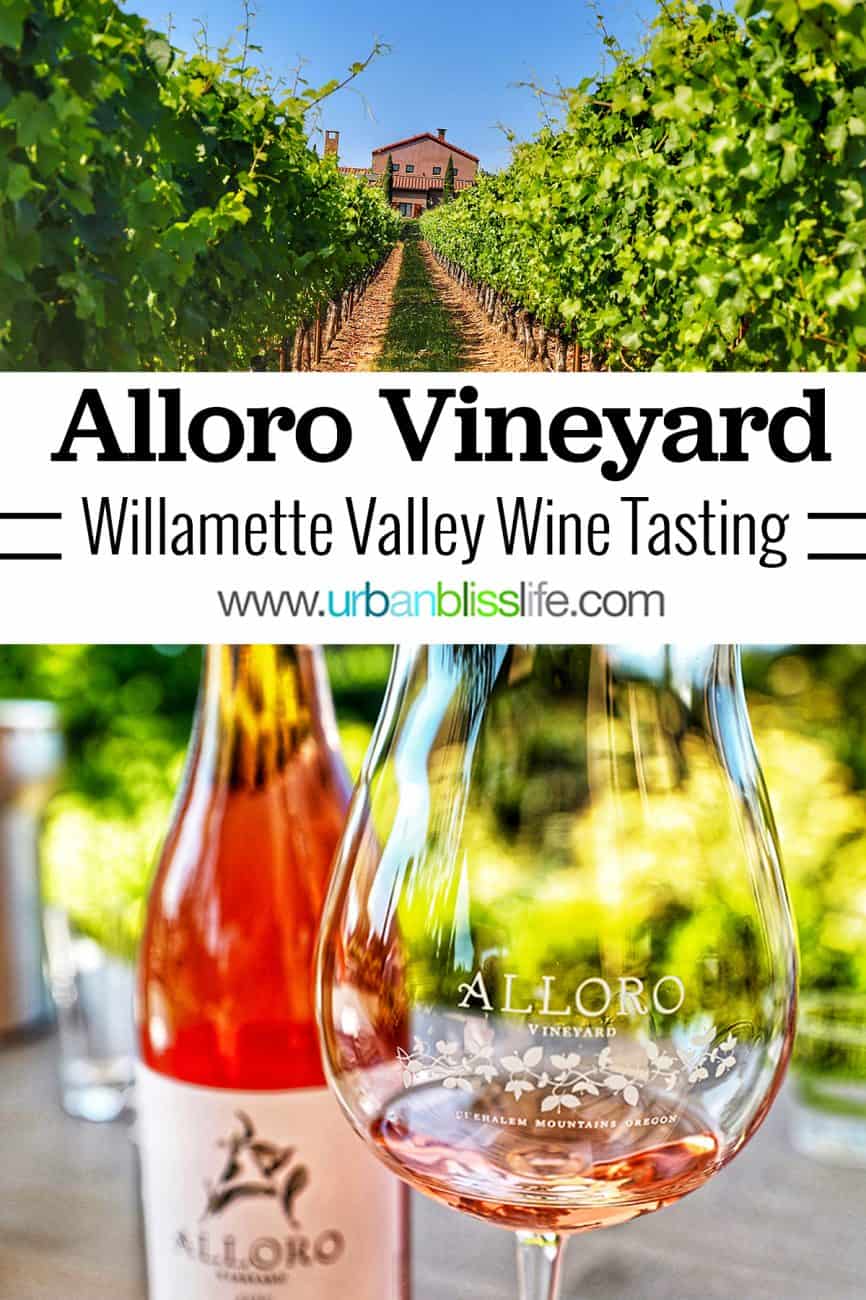 Alloro vineyard and rosé wine in glass with title text overlay
