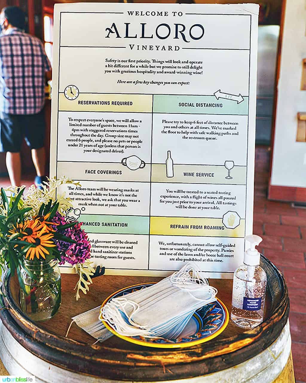 COVID safety guidelines for wine tasting at Alloro Vineyards