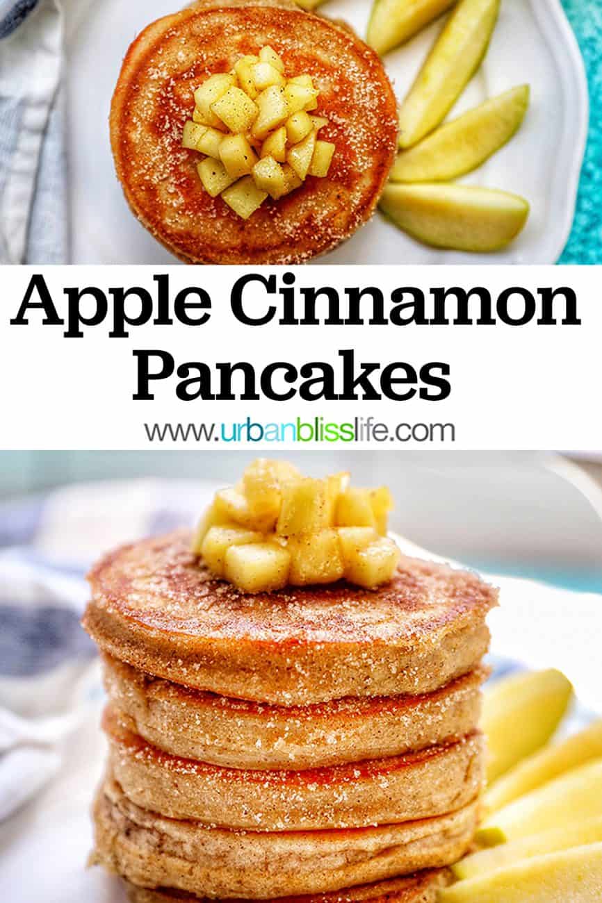 two pics of pple cinnamon pancakes with title text overlay