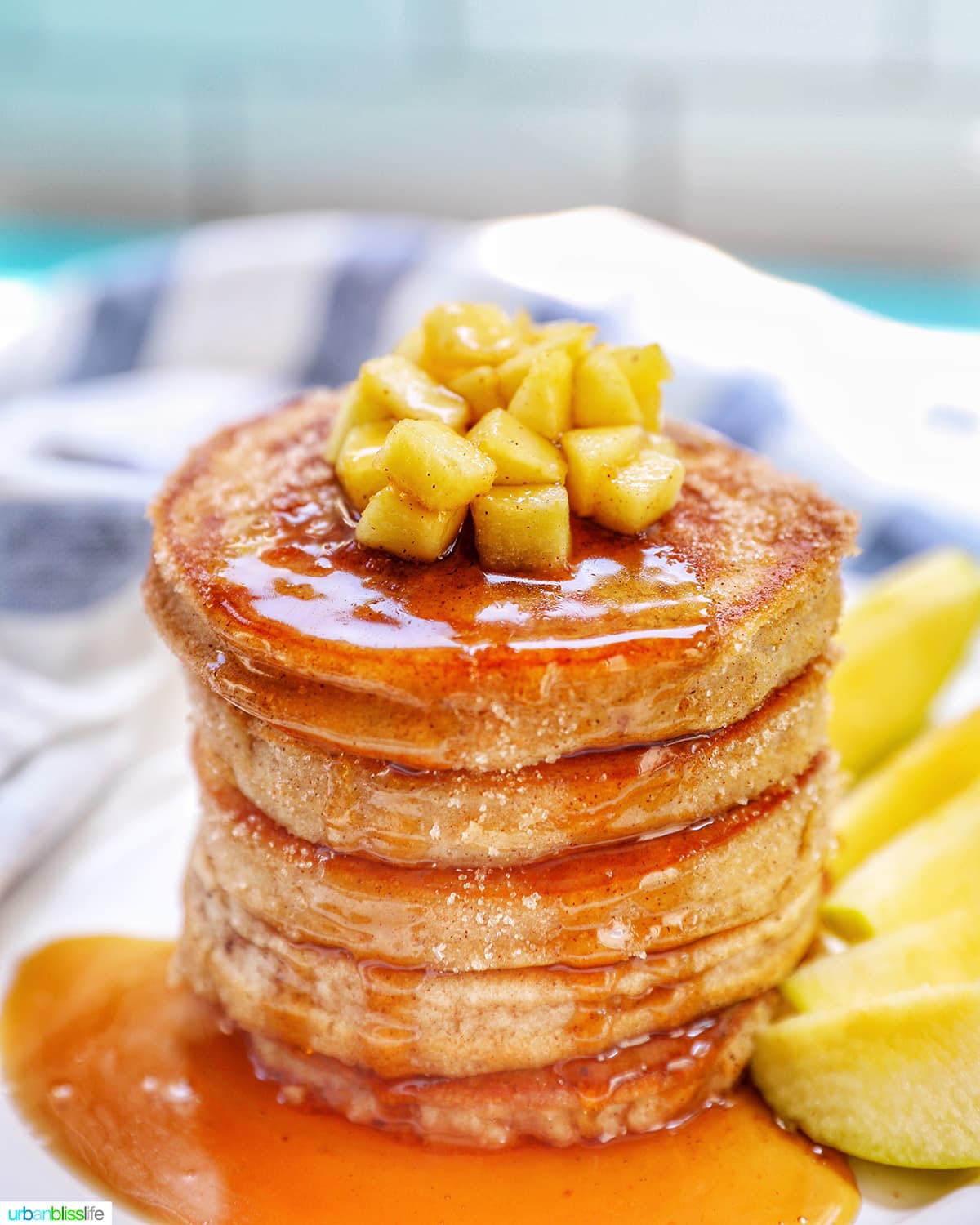 fluffy pple cinnamon pancakes stack with syrup
