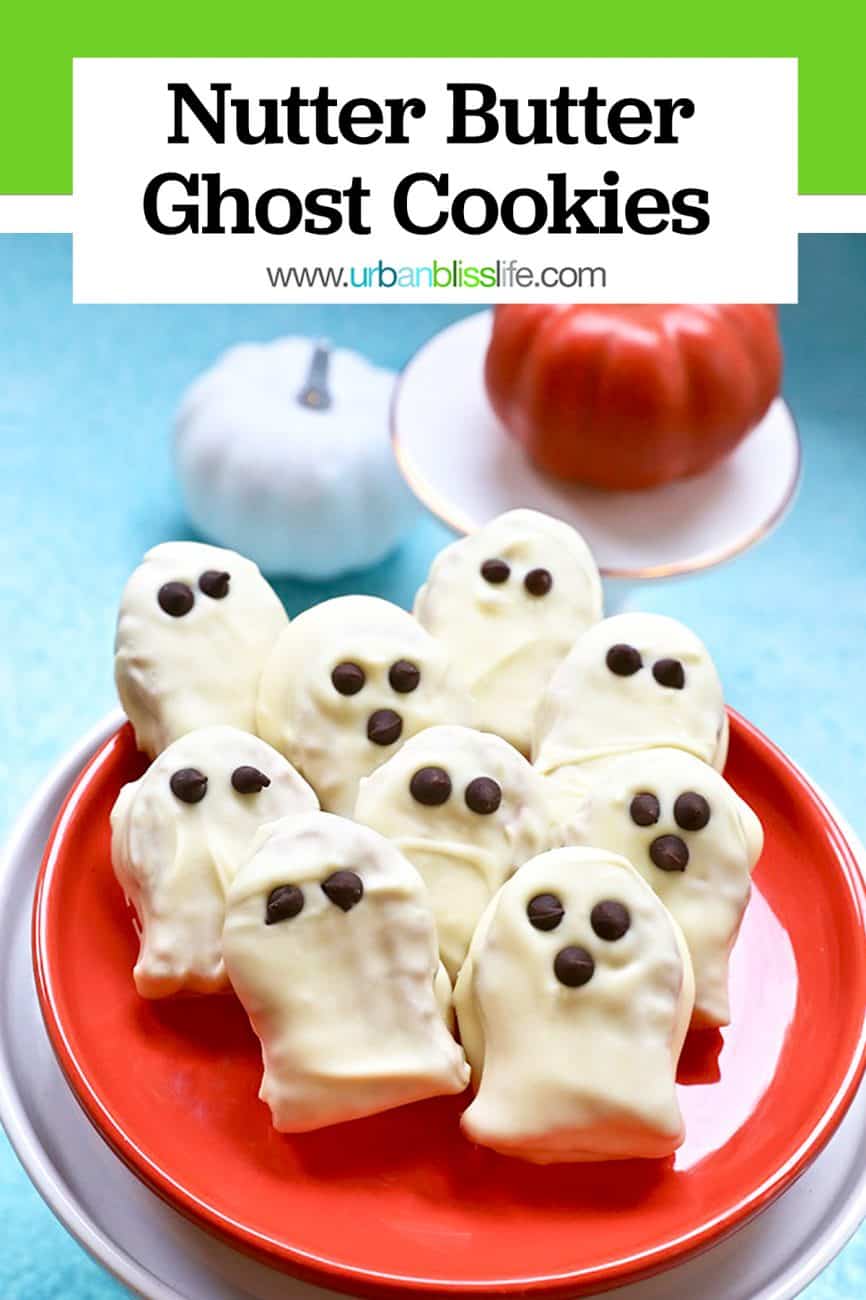Nutter Butter Ghost Cookies with title text overlay