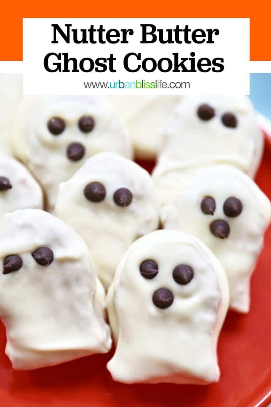 Nutter Butter Ghost Cookies with title text overlay