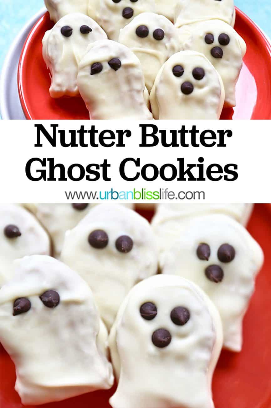 two photos of Nutter Butter Ghost Cookies with title text overlay