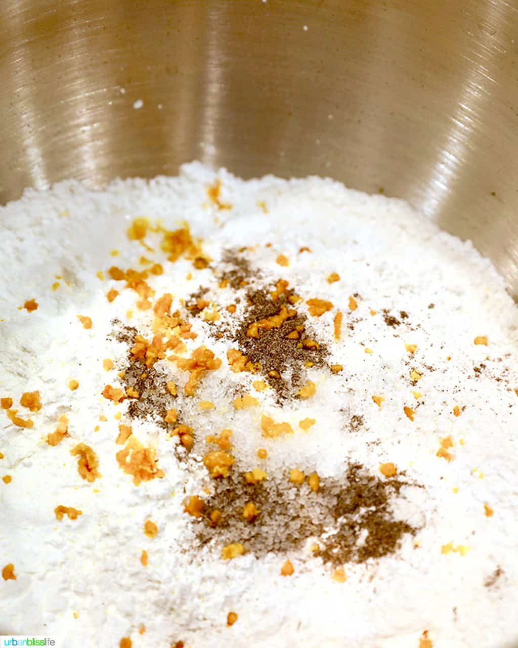 dry ingredients, orange zest, cardamom to make cinnamon rolls