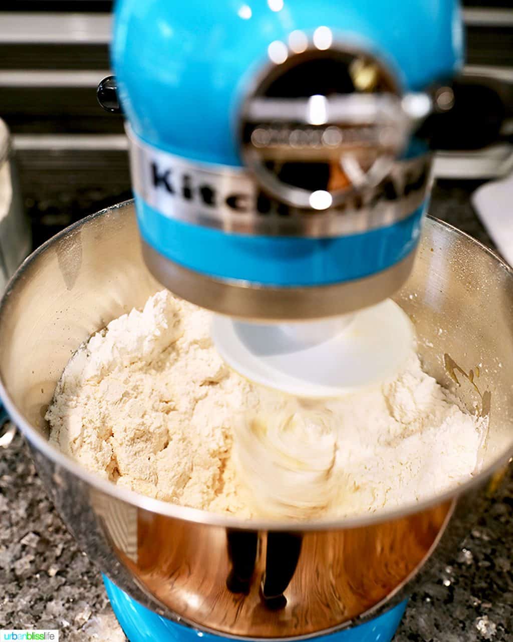 dough in aqua Kitchenaid stand mixer
