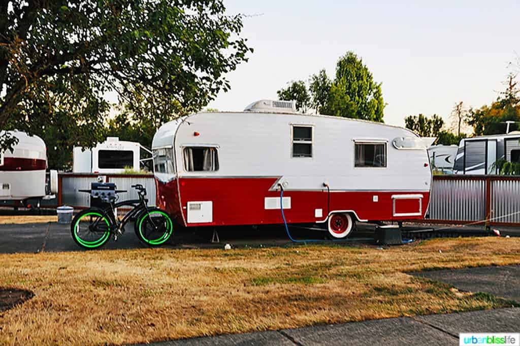 red and white vintage trailer