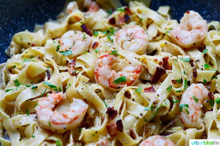 One-Pan Bacon Shrimp Pasta Recipe - Urban Bliss Life