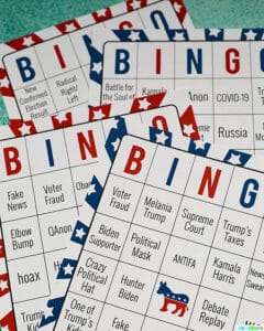 election night bingo cards close up