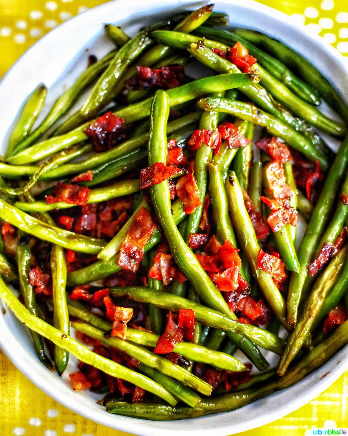 big bowl of green beans with bacon