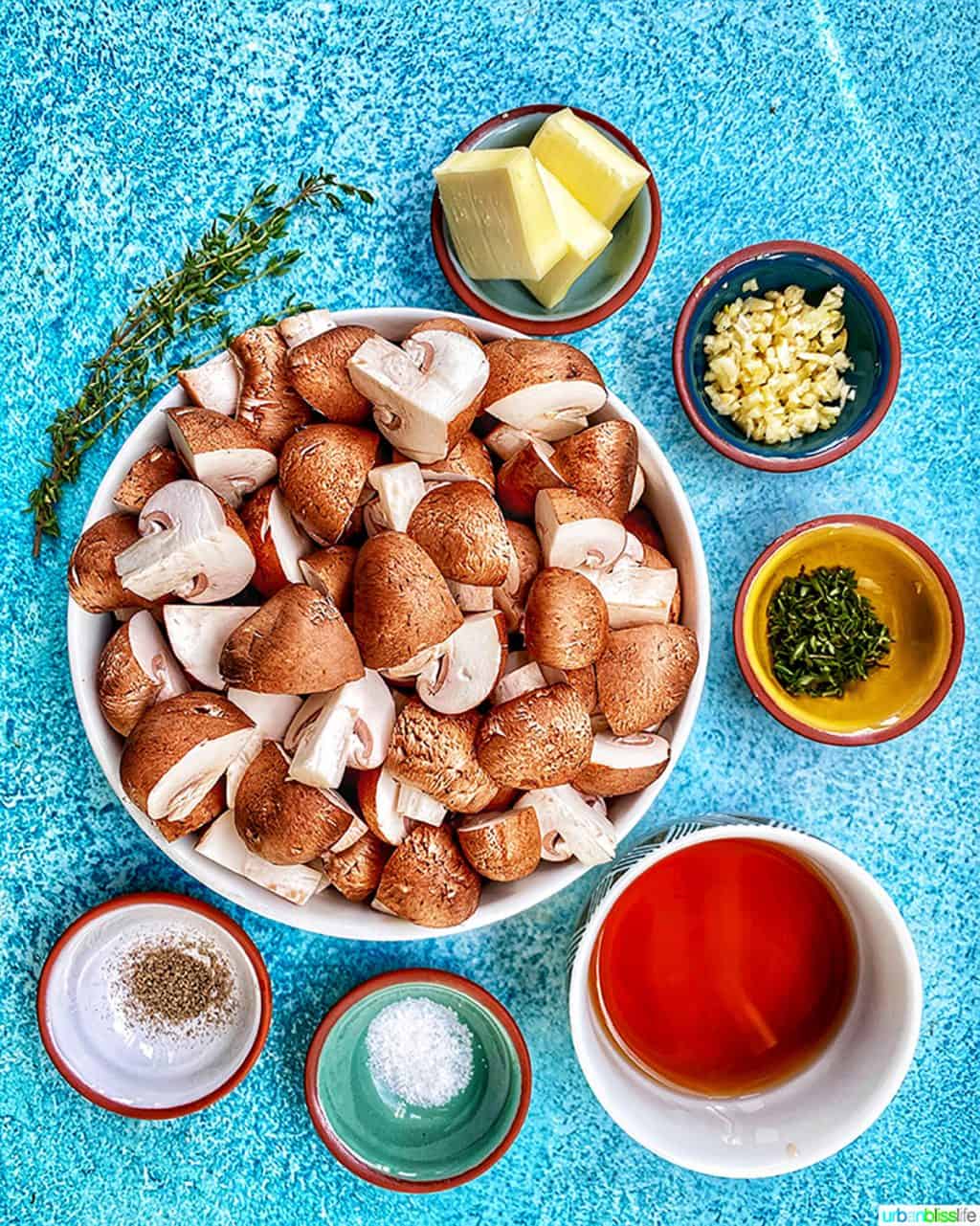 ingredients in bowls for mushroom marsala