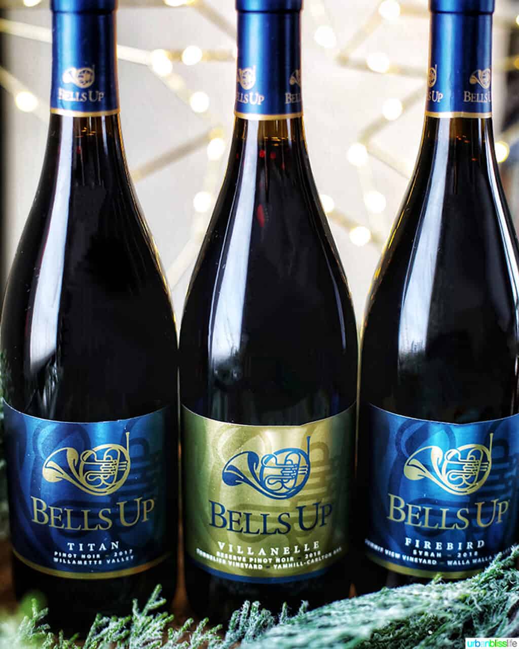 three bottles of Oregon wine from Bells Up Winery