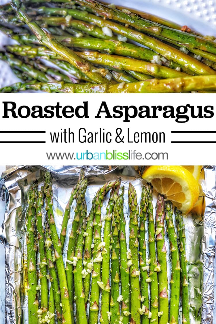 roasted garlic lemon asparagus with title text