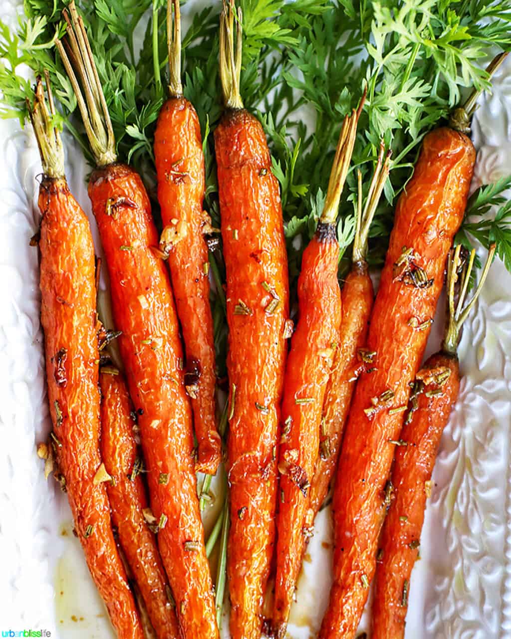 plate of garlic rosemary roasted glazed carrots