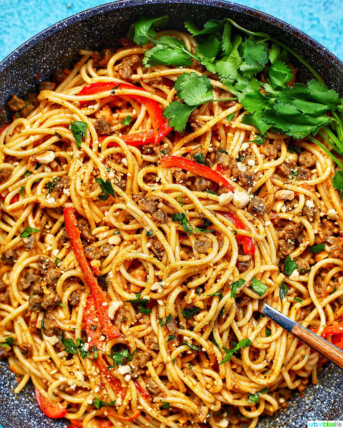 red curry pasta in pan