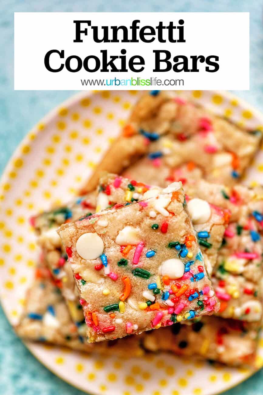 funfetti cookie bars with title text