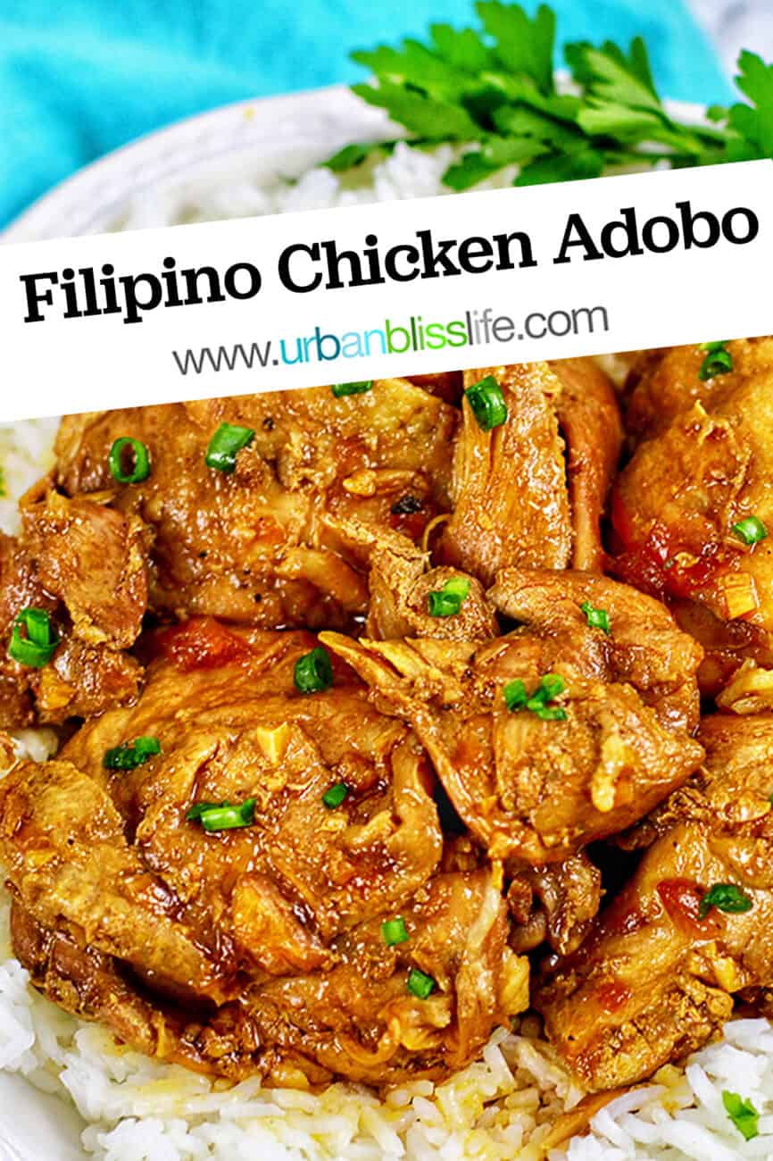 two photos of Instant Pot Filipino chicken adobo with title text