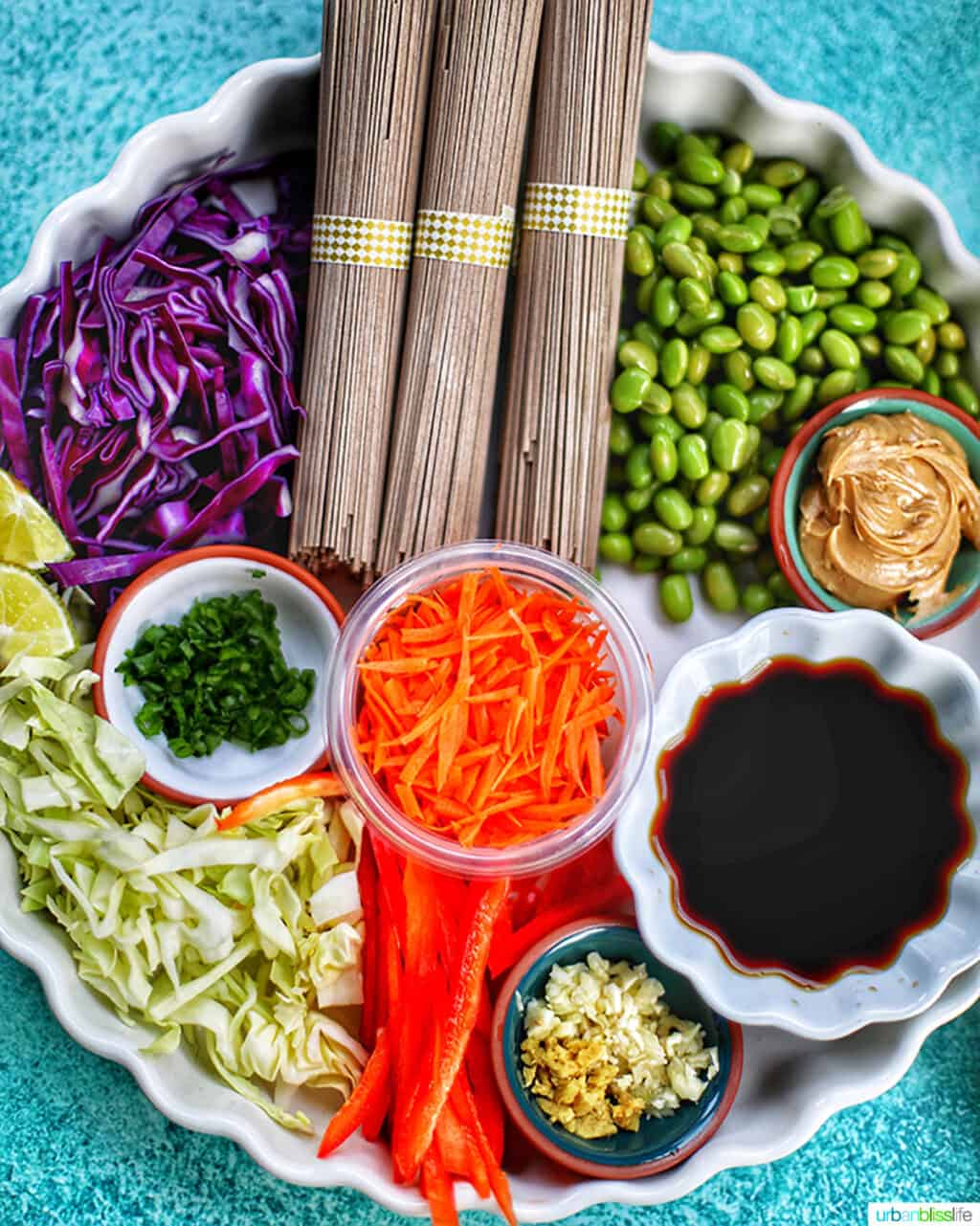 tray of ingredients for soba noodles