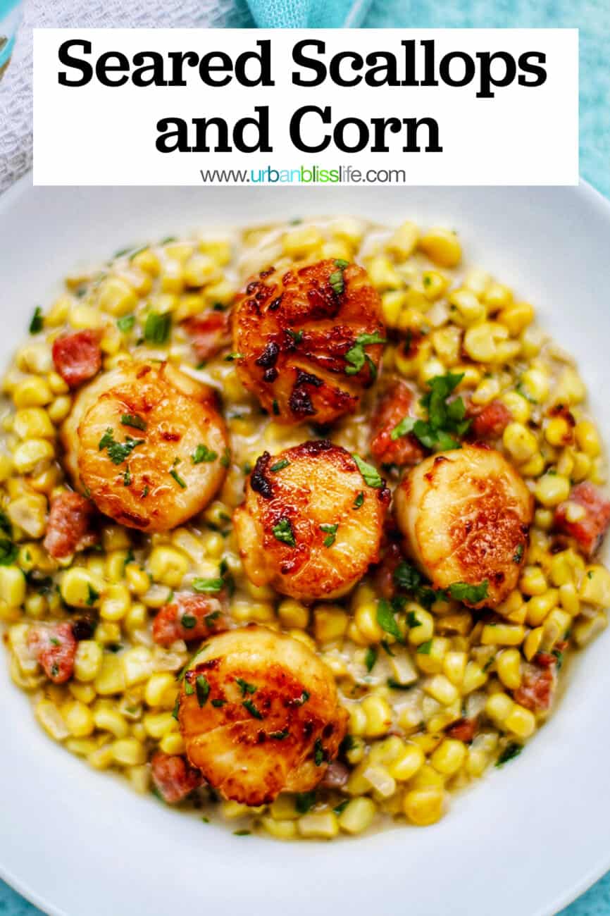 Seared Scallops and Corn with text for Pinterest