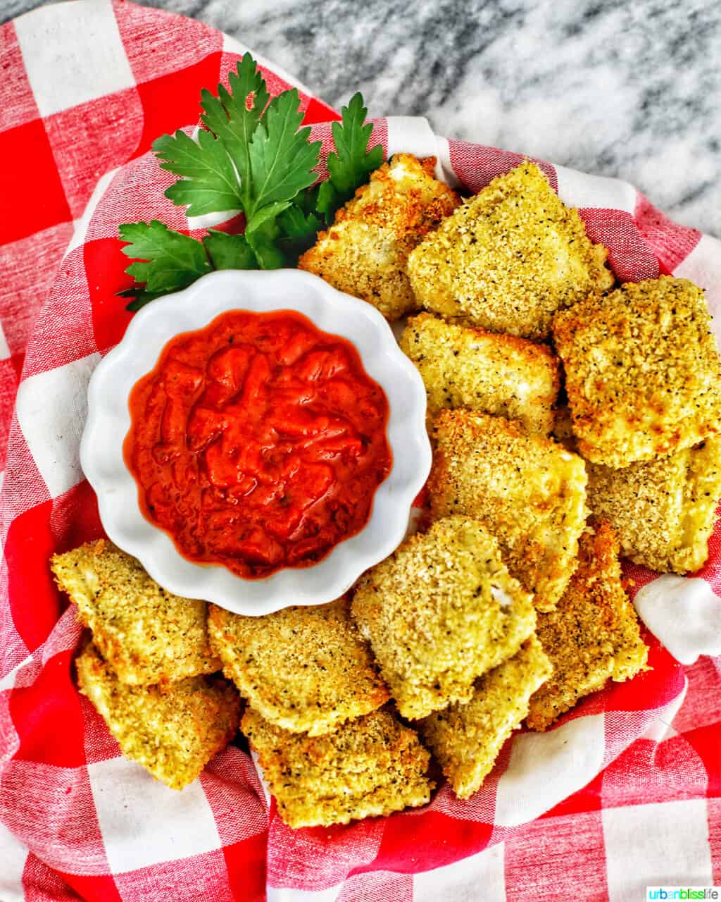 Air Fryer Ravioli with dipping sauce