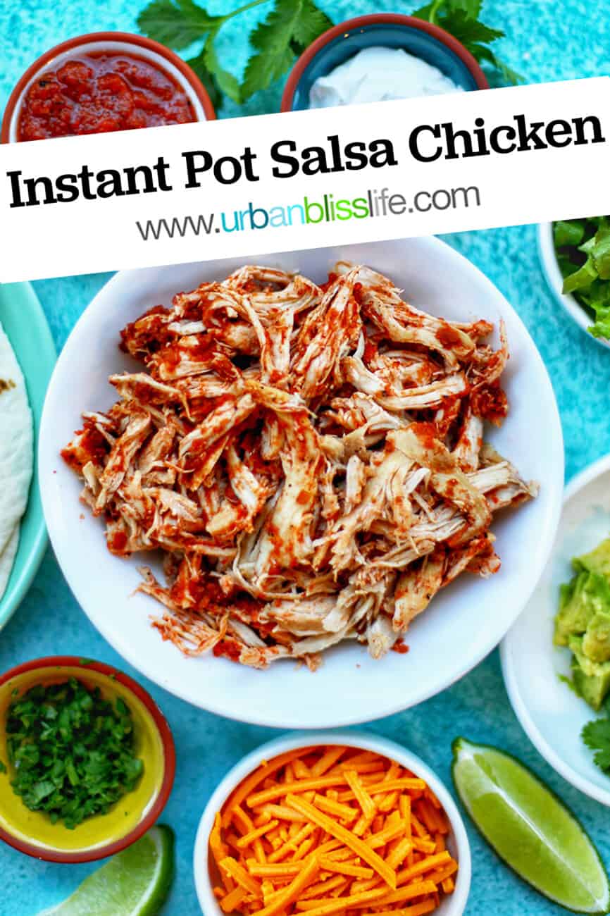 Instant Pot Salsa Chicken with text for Pinterest