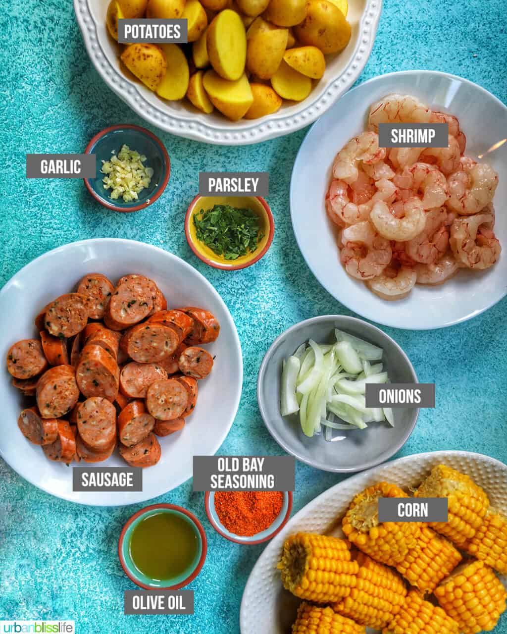 ingredients for seafood boil foil packets