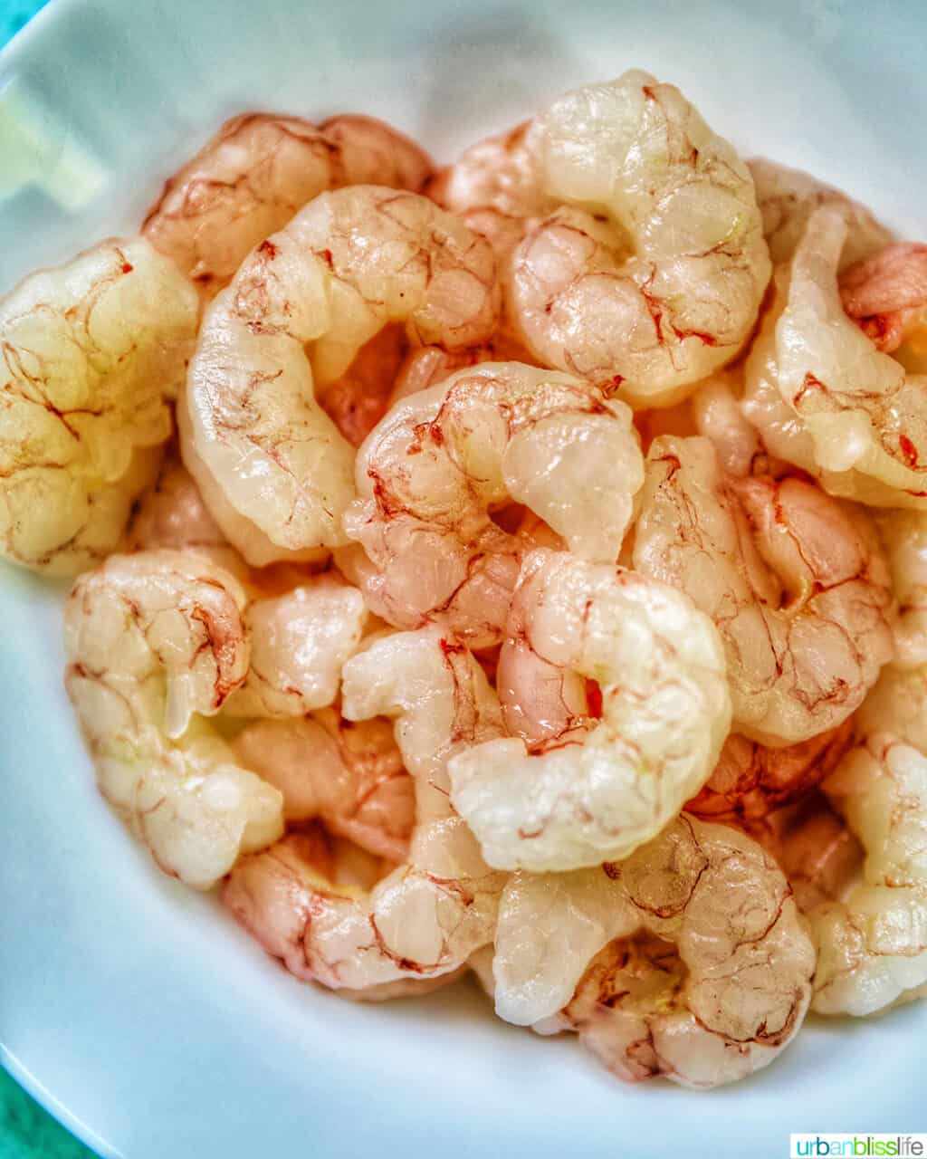 raw shrimp in a white bowl