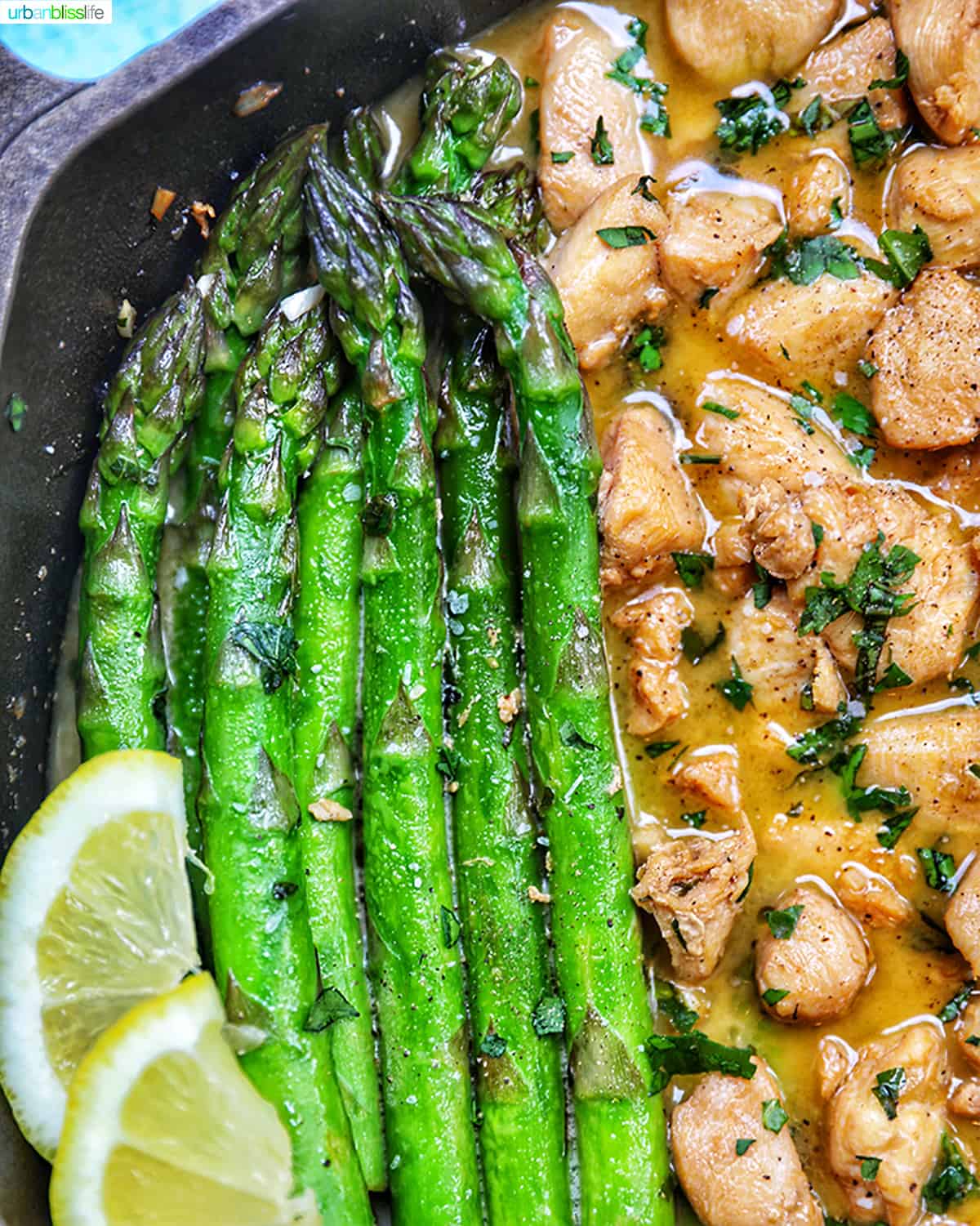 asparagus with soy garlic butter chicken bites