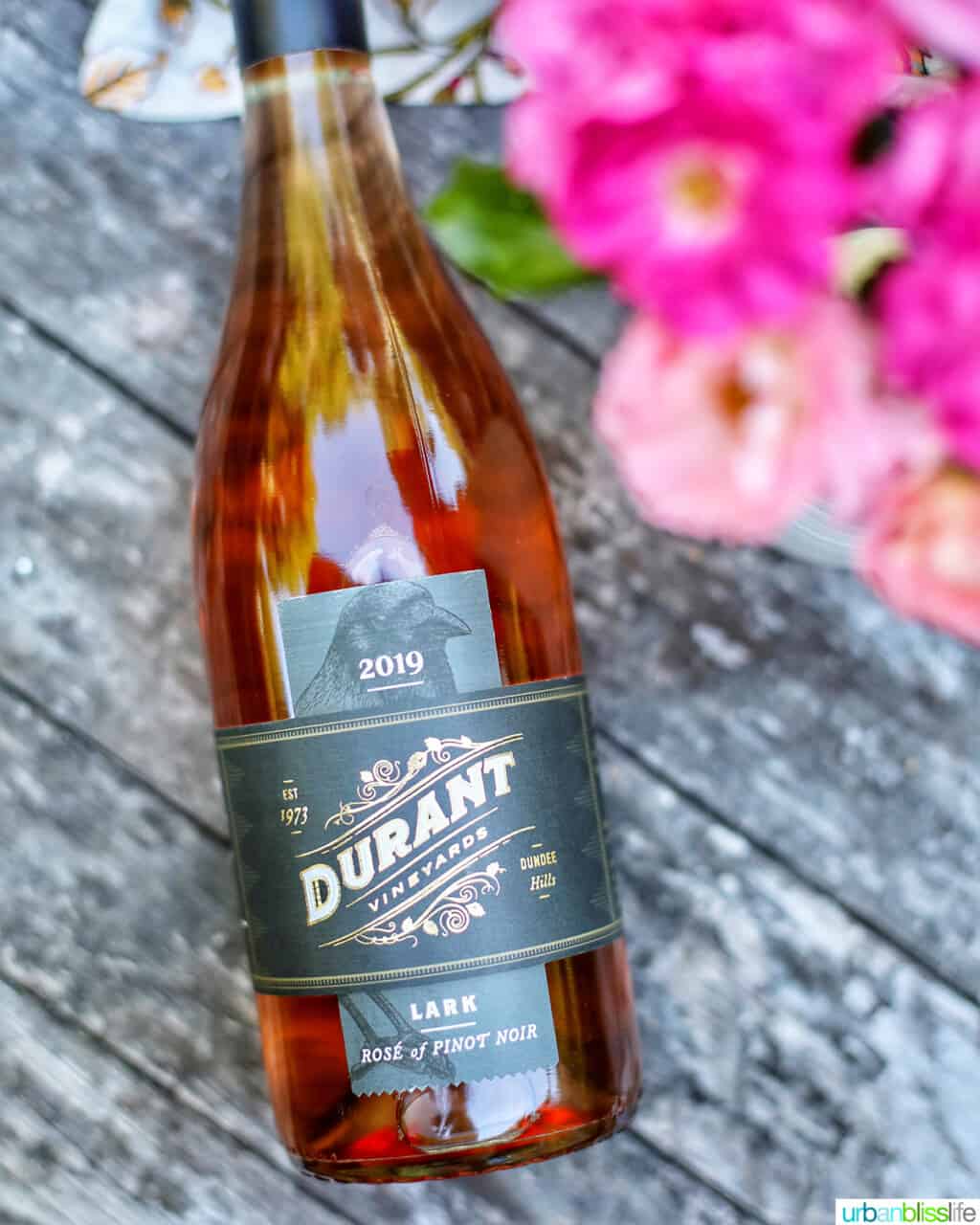 bottle of Durant Vineyards rose wine