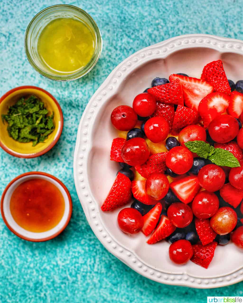 making simple fruit salad bowls of ingredients