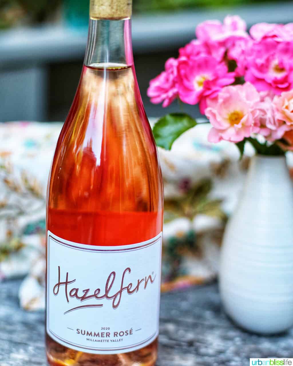 bottle of Hazelfern Cellars rose wine