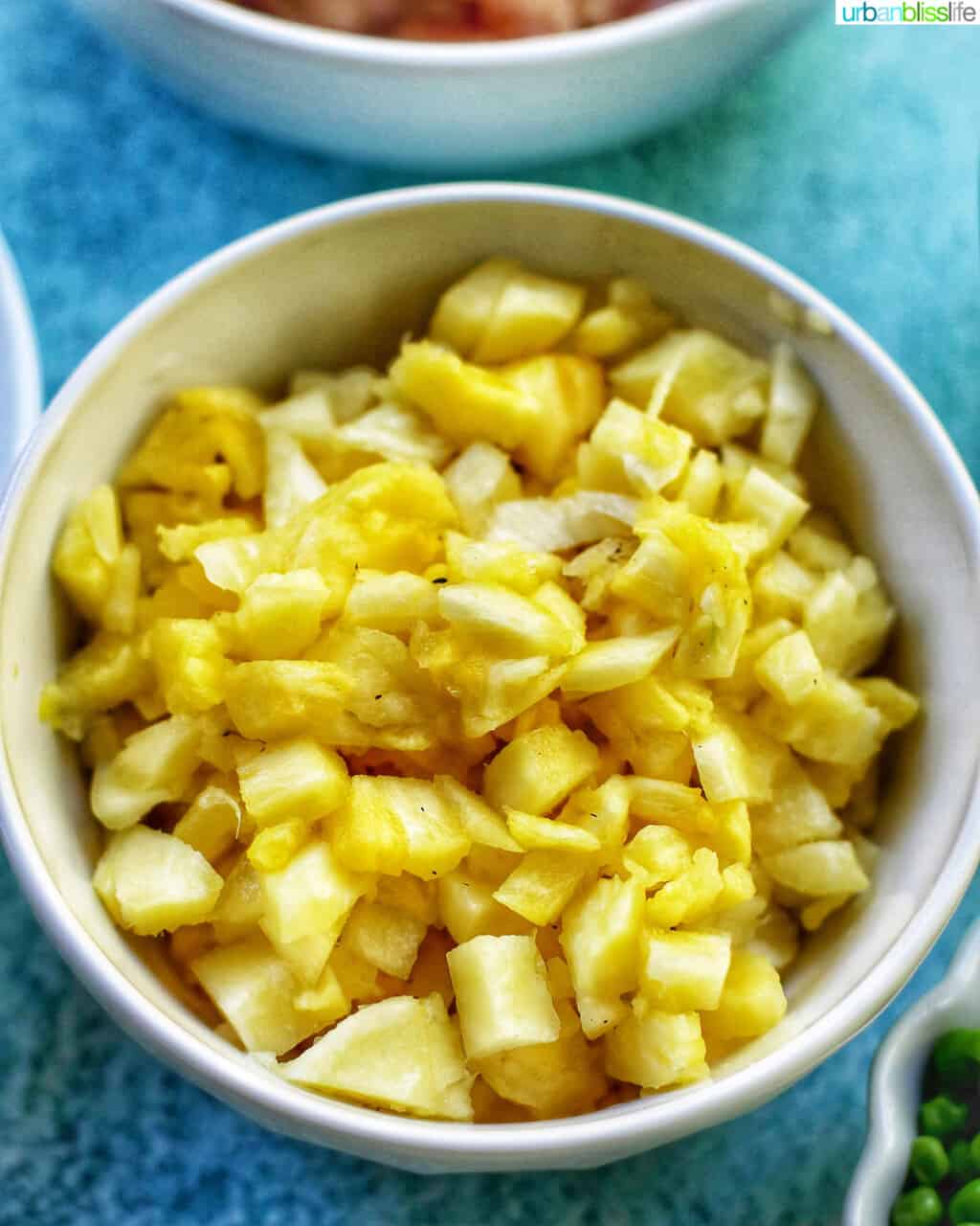 bowl of crushed chopped pineapples