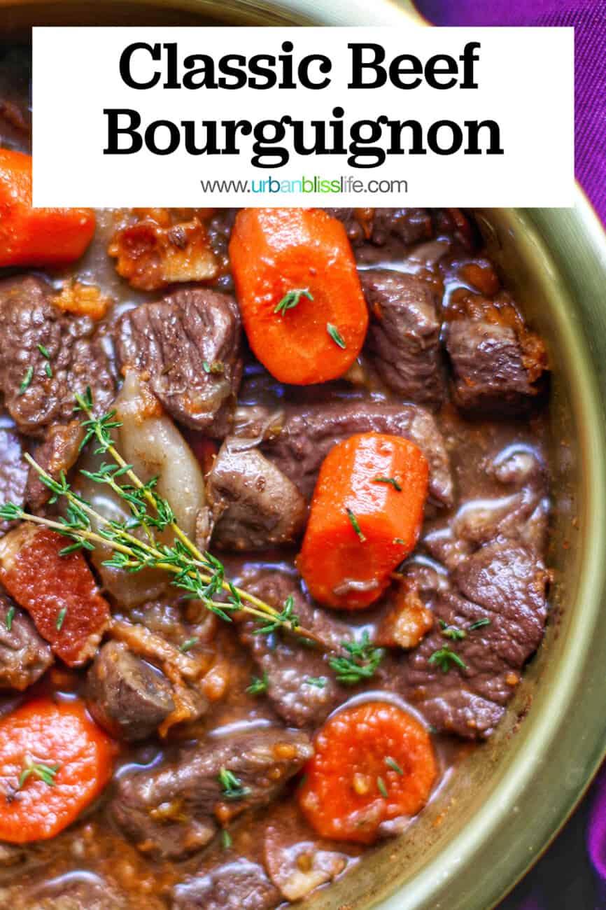 Classic Beef Bourguignon with text overlay
