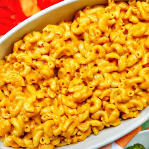 Butternut Squash Mac and Cheese in a serving platter