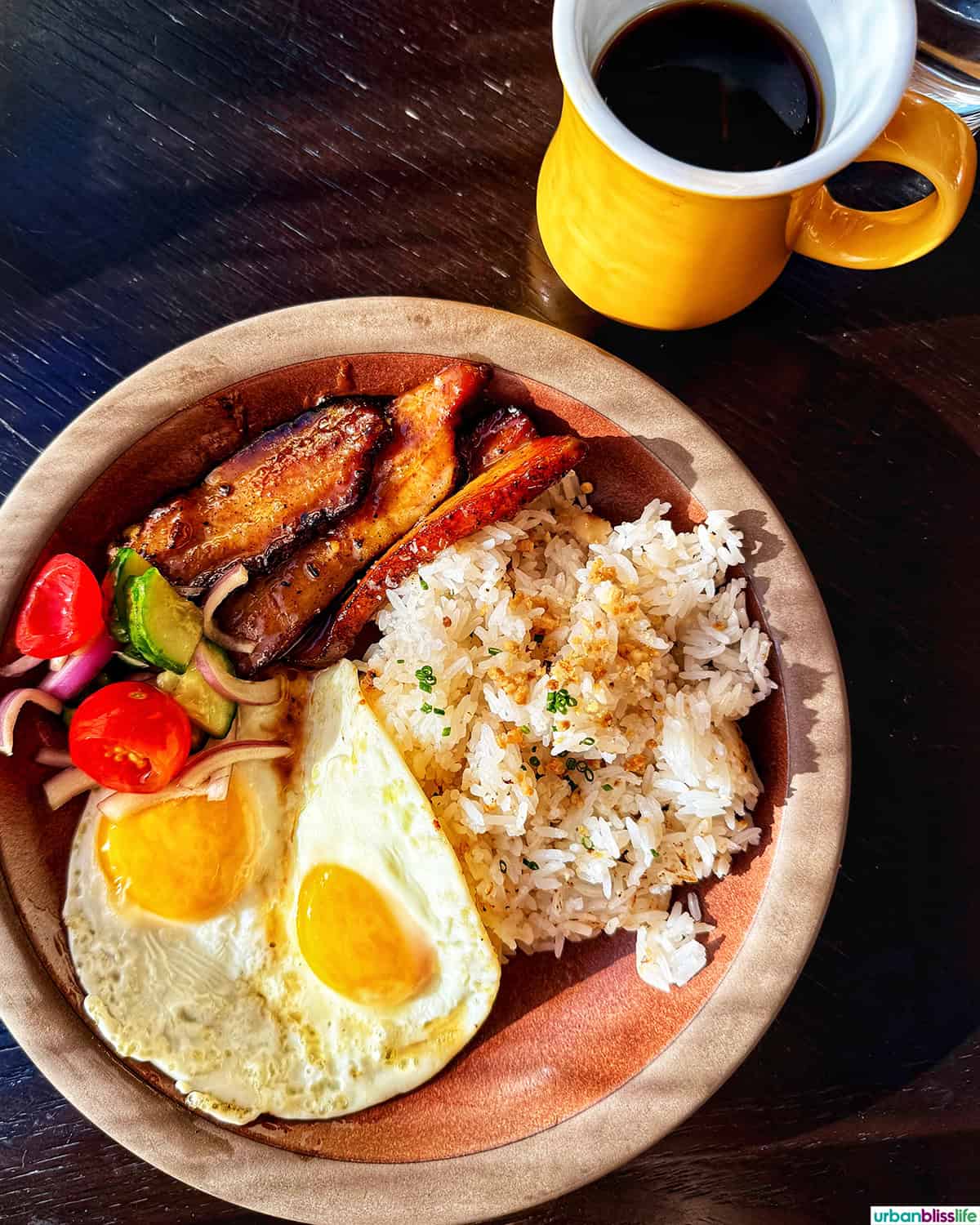 silog breakfast plate and coffee at Pamana Filipino restaurant in Portland, Oregon