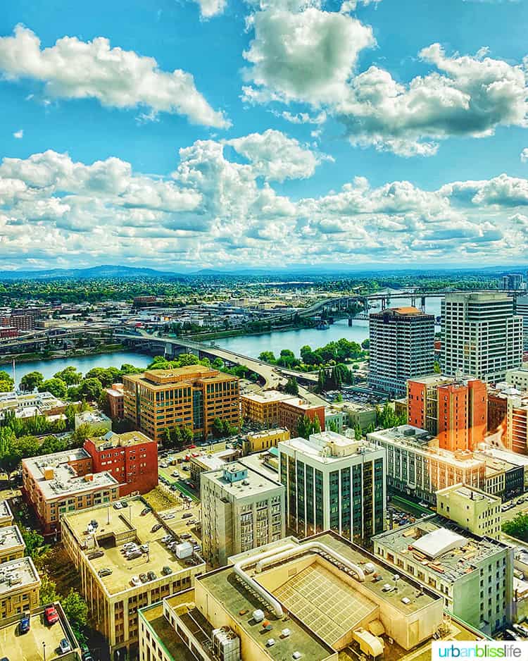 View of downtown Portland, Oregon from Portland City Grill restaurant