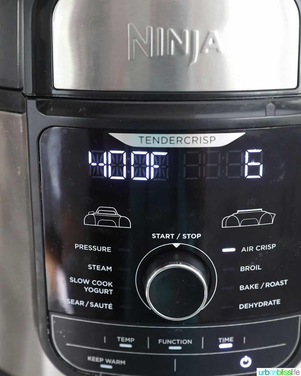 air fryer set to 400 degrees and 6 minutes