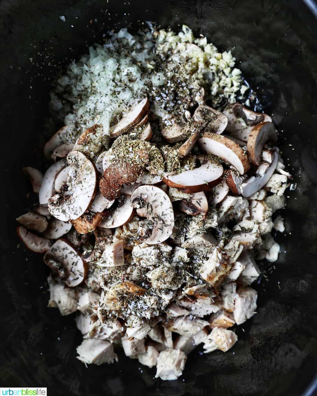 leftover turkey mushrooms onions garlic in crockpot