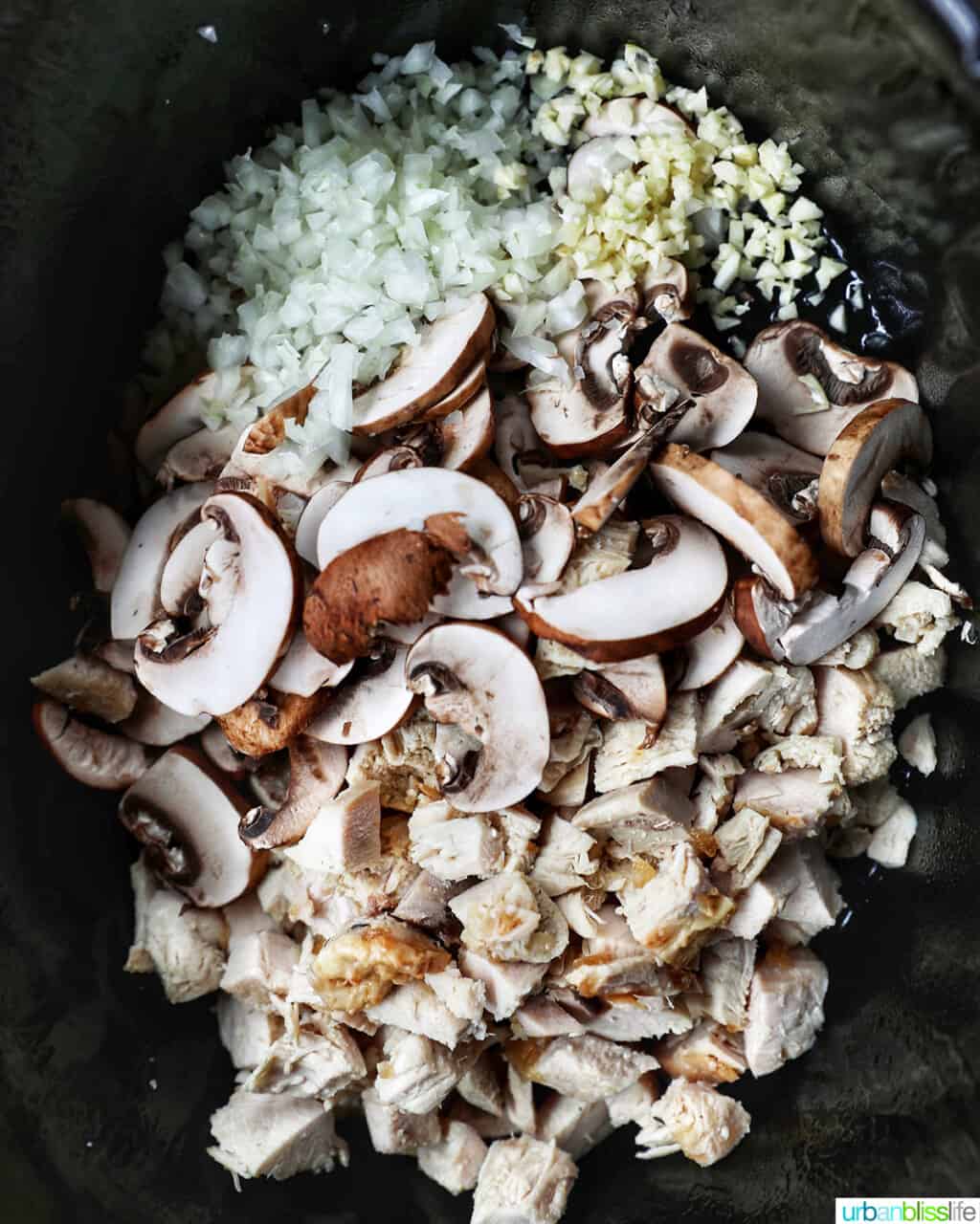 mushrooms onions turkey garlic in crockpot