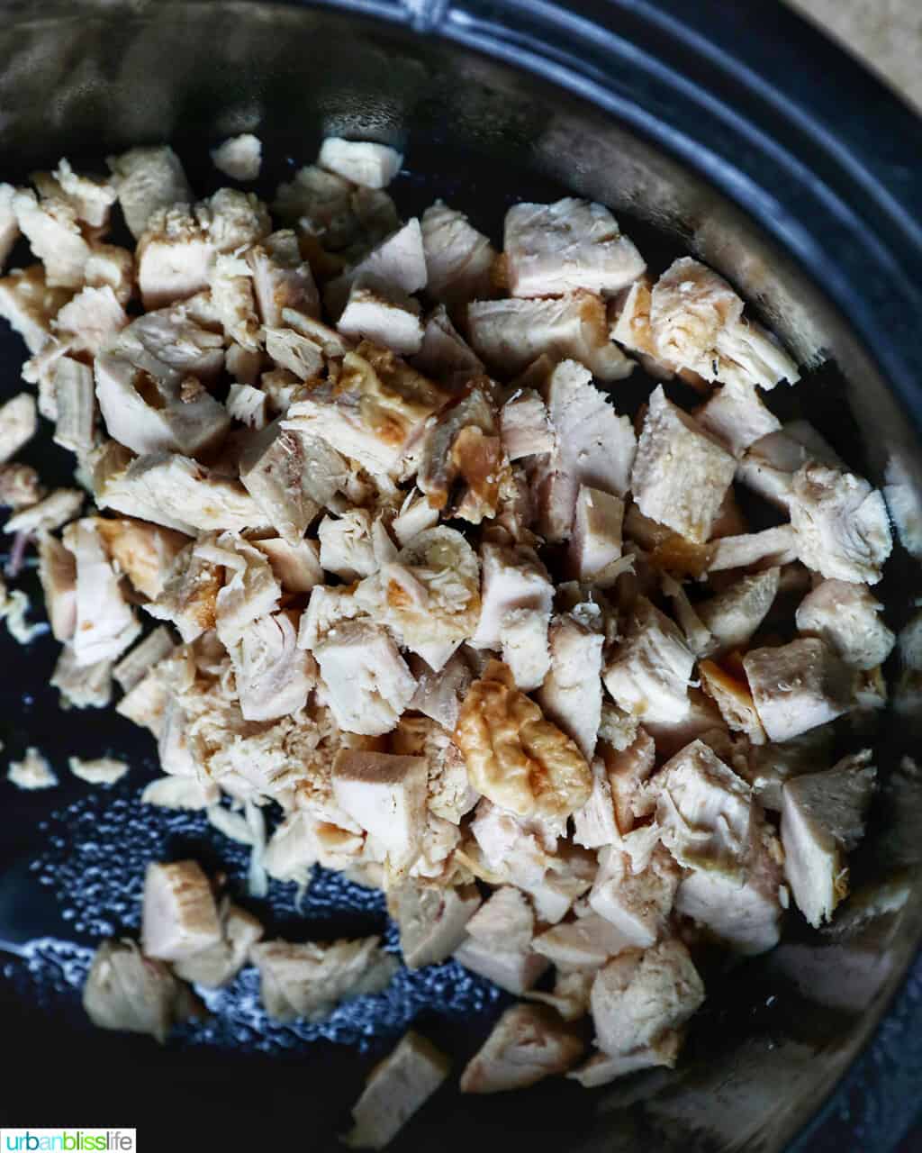 leftover turkey added to crockpot for Turkey Tetrazzini