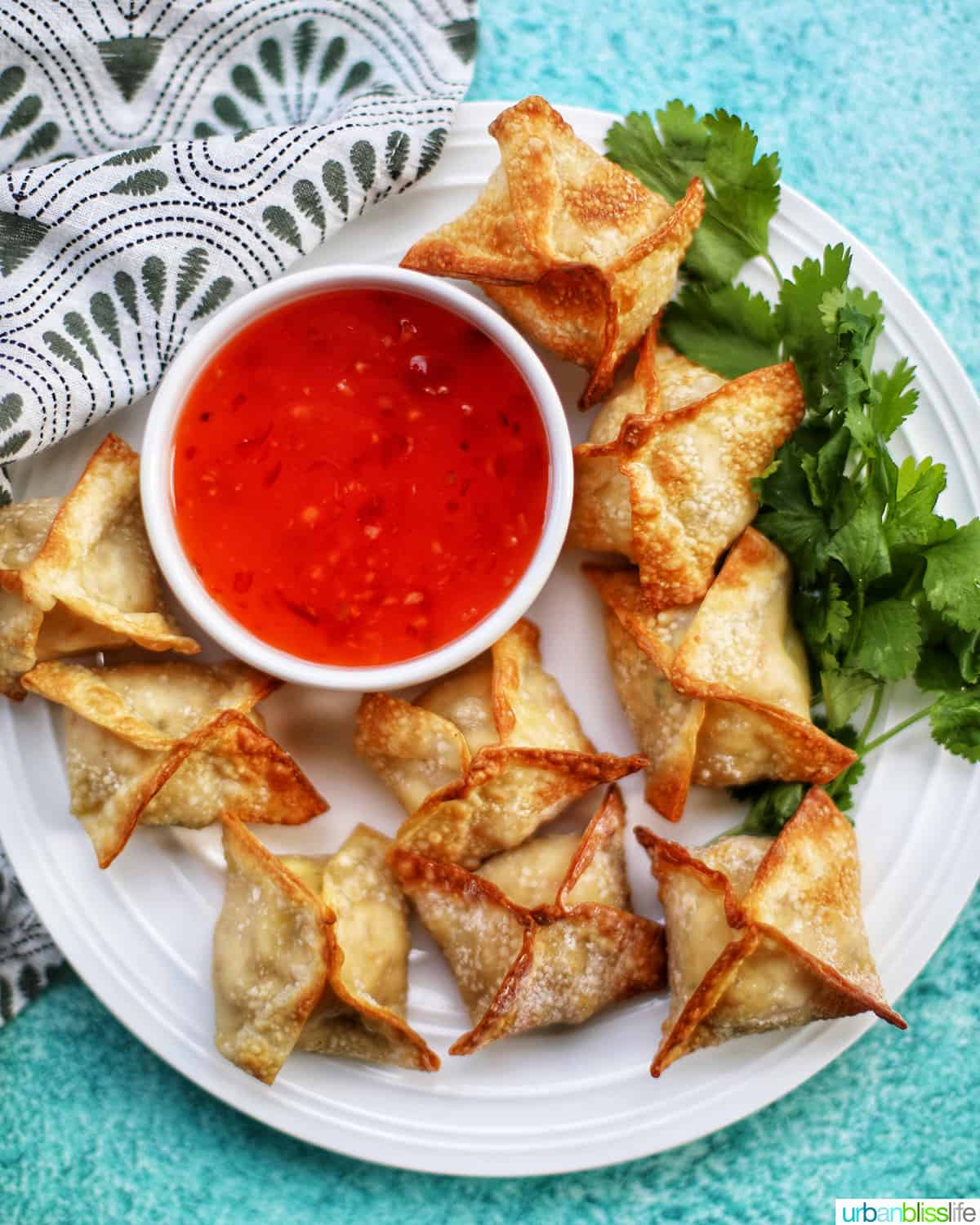 air fryer crab rangoon  with dipping sauce makes a great asian side dish