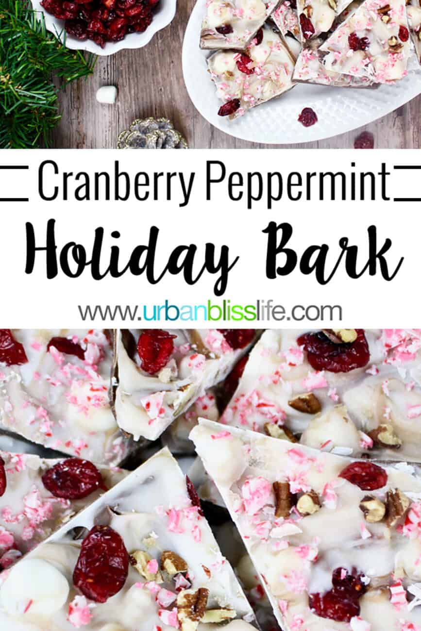 This Cranberry Bark with Peppermint is a fast, easy, elegant, and delicious holiday treat that makes a great holiday gift! Recipe on http://UrbanBlissLife.com