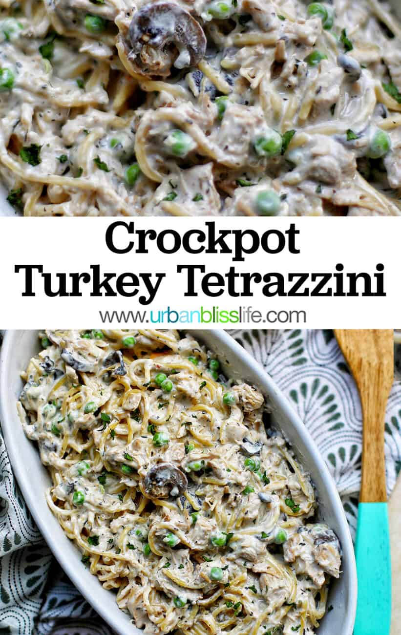 Crockpot Turkey Tetrazzini with text overlay