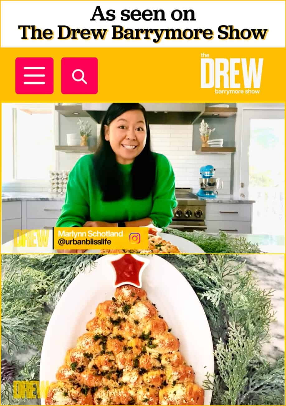 Featured on The Drew Barrymore Show baking Christmas Tree Pull-Apart Bread