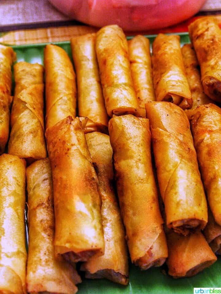 Tray of Filipino lumpia