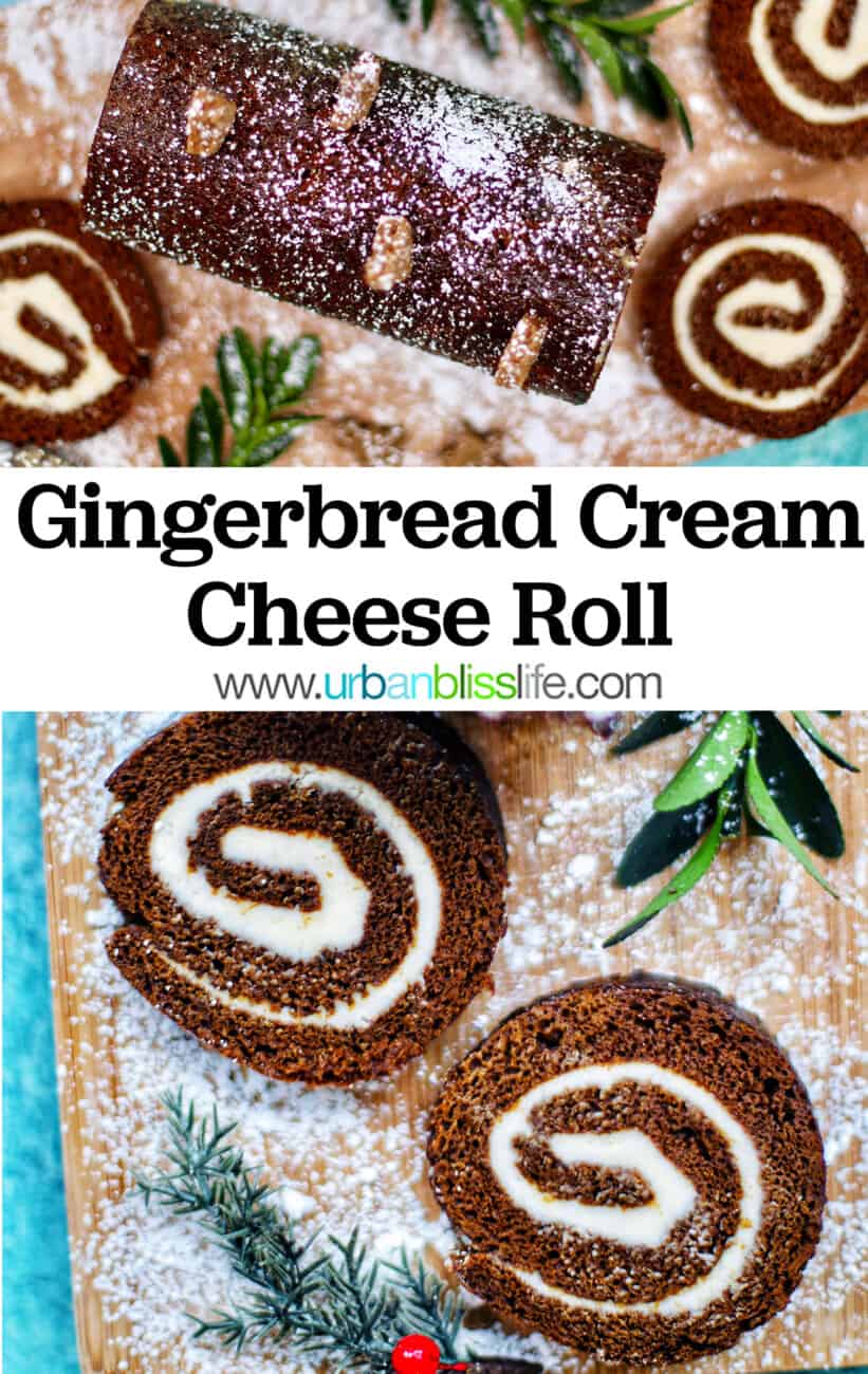 Gingerbread cake roll with text overlay