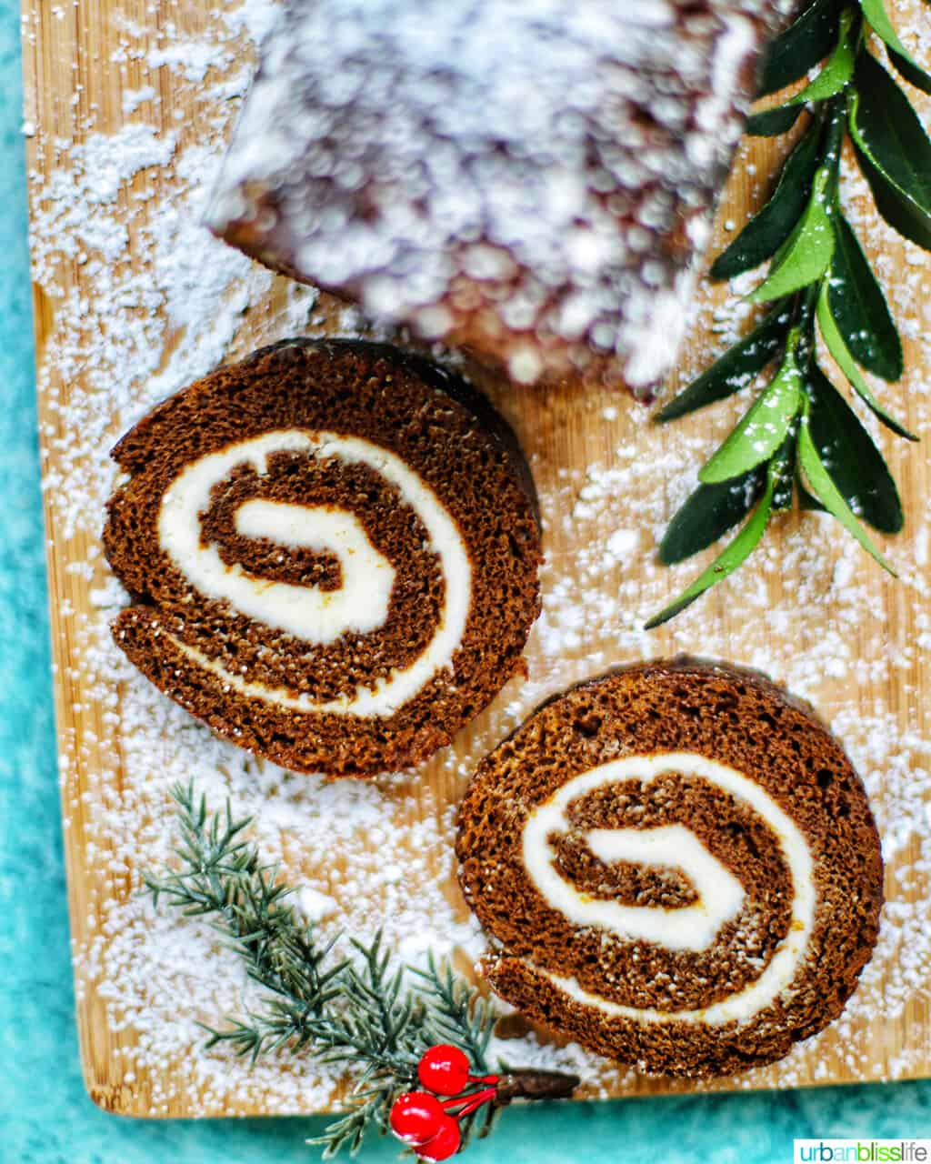two big slices of Gingerbread cake roll