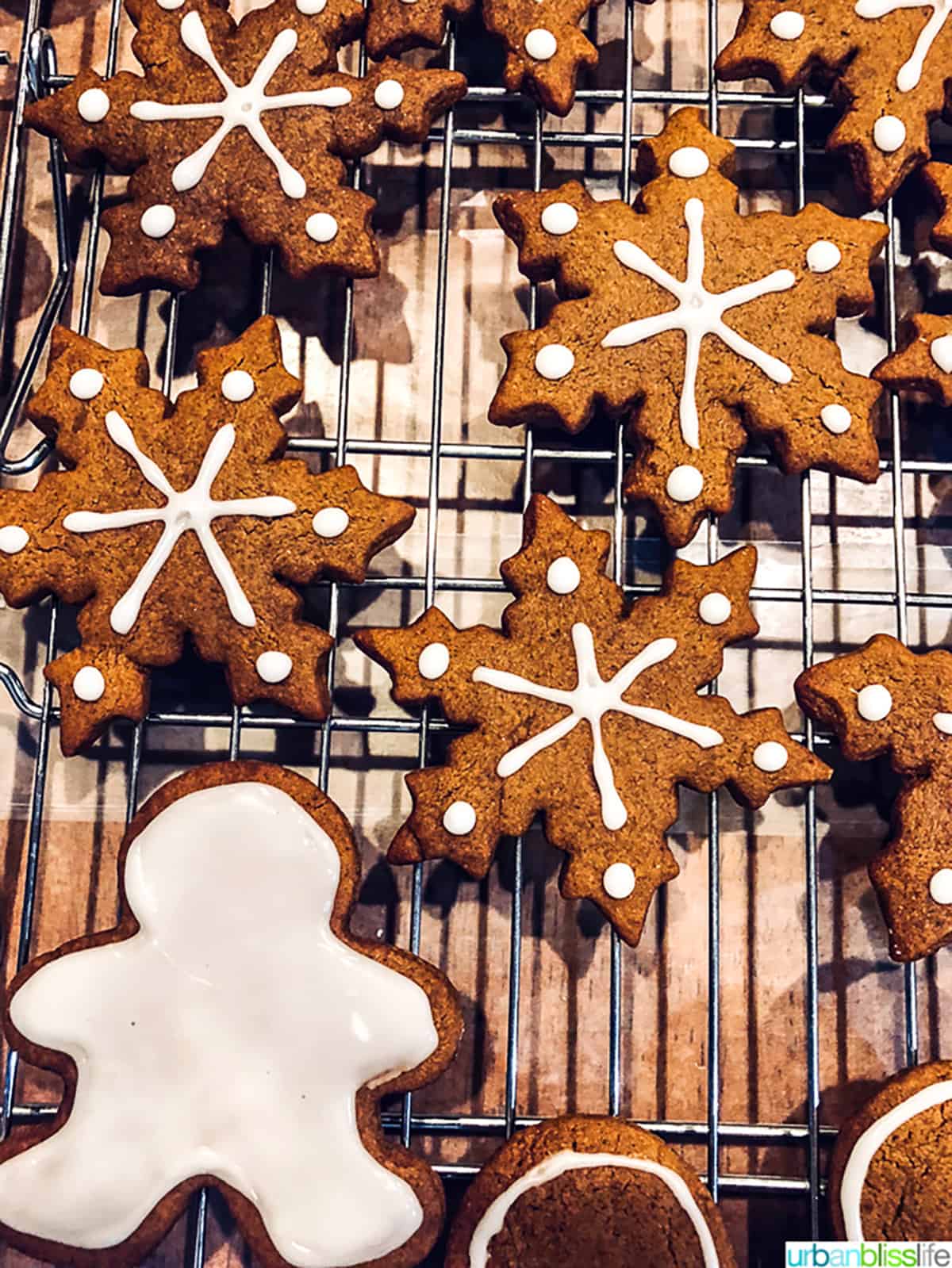 Chewy Gingerbread Cookies in holiday shapes close up