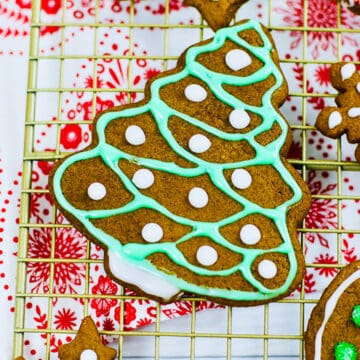 gingerbread cookie decorated as a christmas tree.