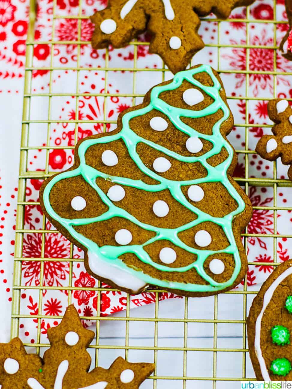 gingerbread cookie decorated as a christmas tree.