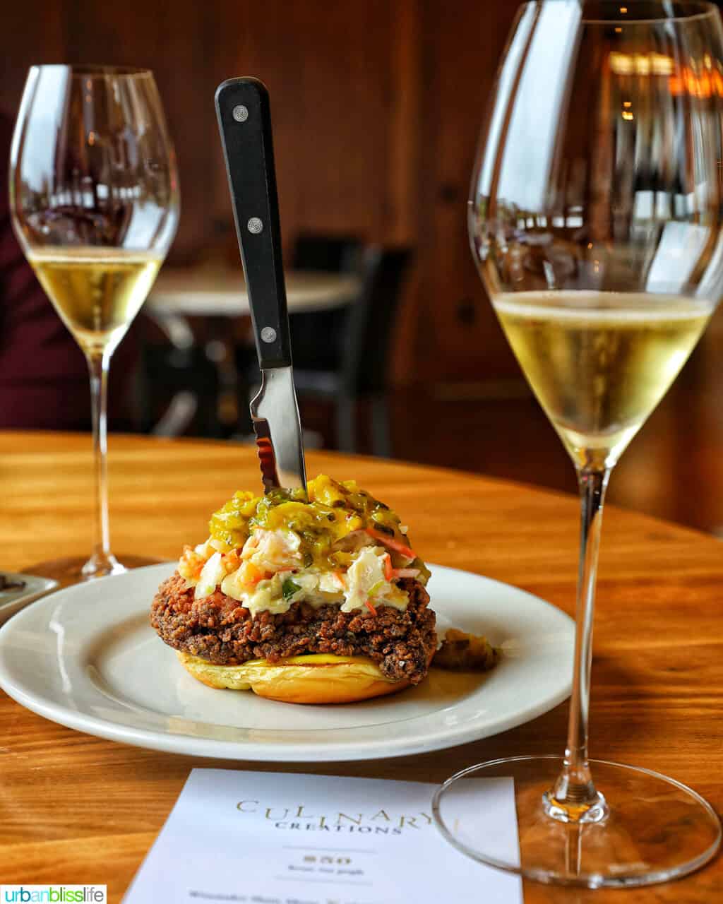 fried chicken and sparkling wine at Gran Moraine Winery